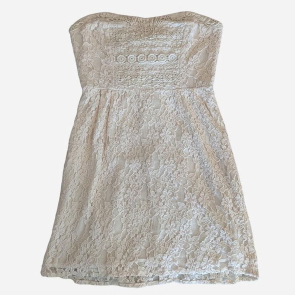 Free People I Heart Lace Strapless Mini Dress Ivory Size 4 - Picture 3 of 10